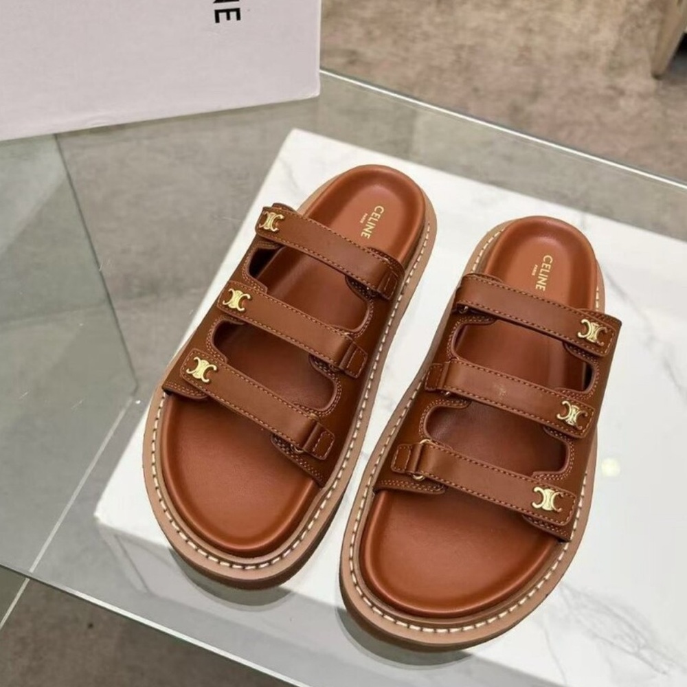Celine Triple Strap Brown Sandals